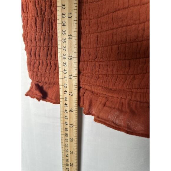 Free People Smocked Top Womens Sz XL Ruffle Peasant Stretchy Cropped Cottagecore - Picture 3 of 8